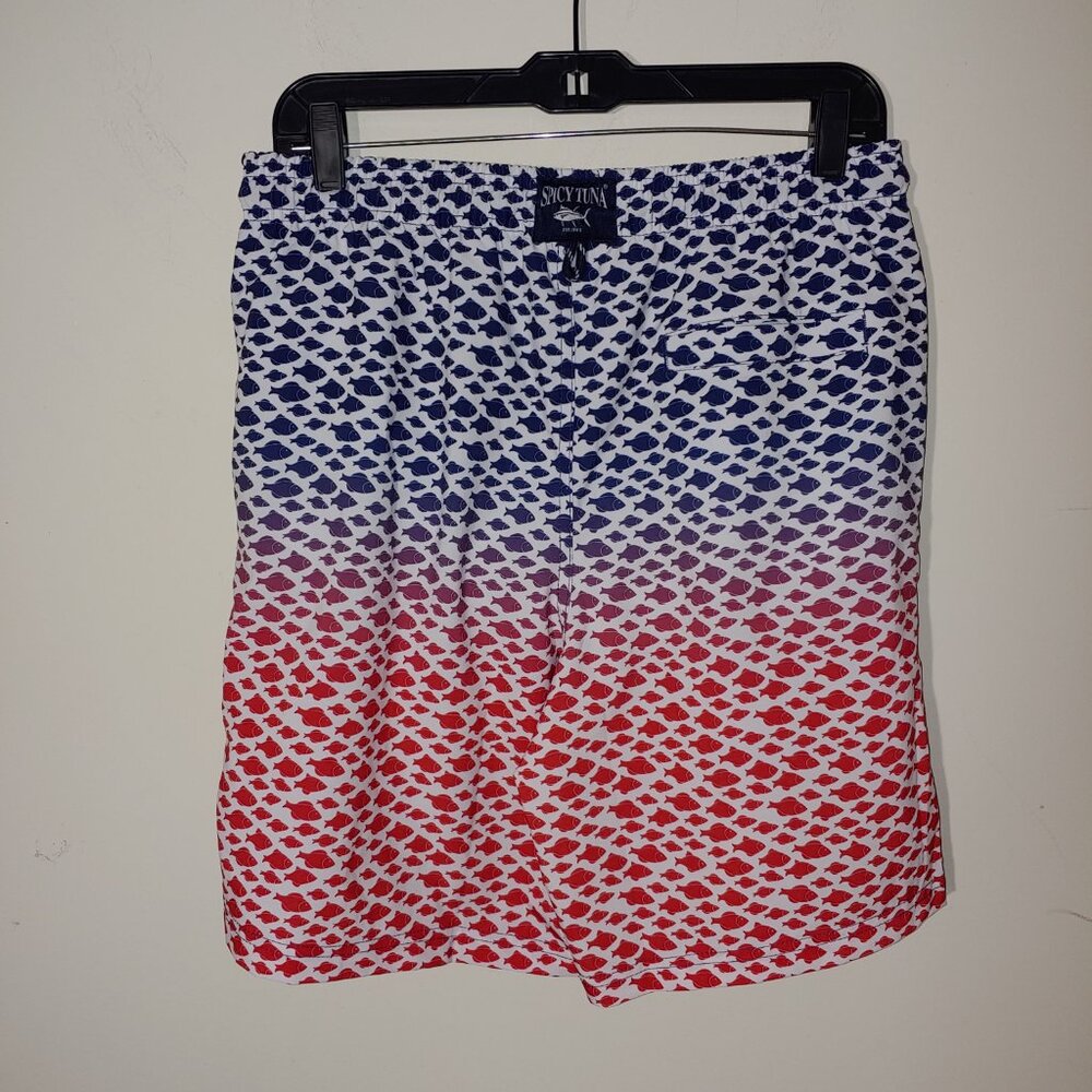 Spicy Tuna Trunks Size Medium Color Blocks Blue Red Fish Print - Picture 7 of 9